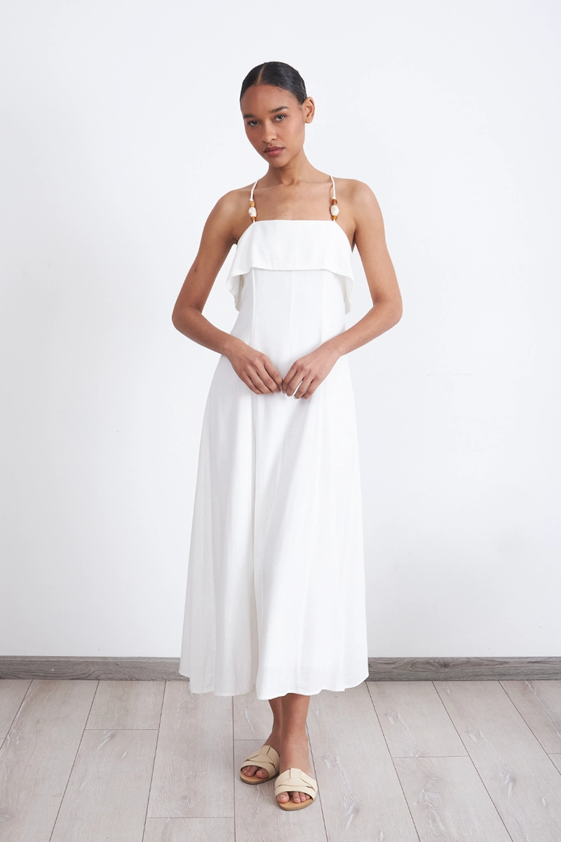 VESTIDO MIDI CON VOLANTE BLANCO MUJER NICOPOLY - 1