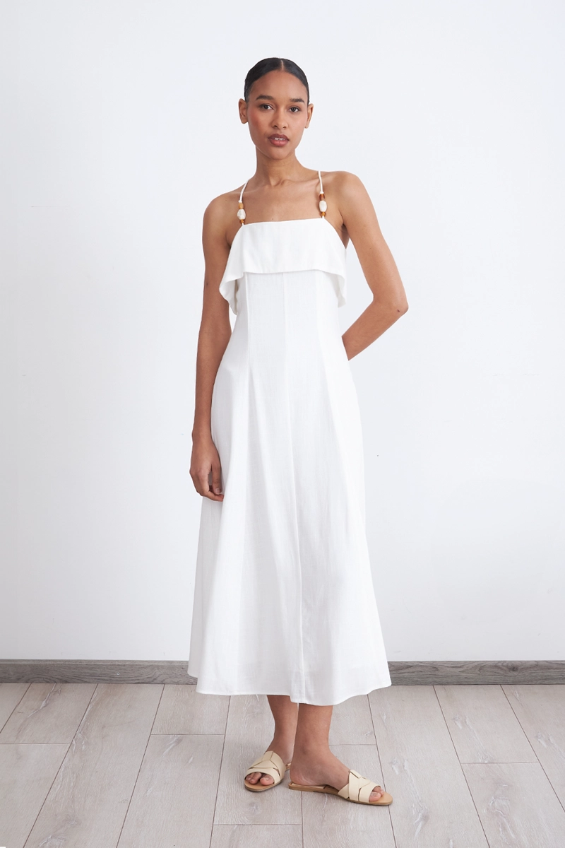 VESTIDO MIDI CON VOLANTE BLANCO MUJER NICOPOLY - 2