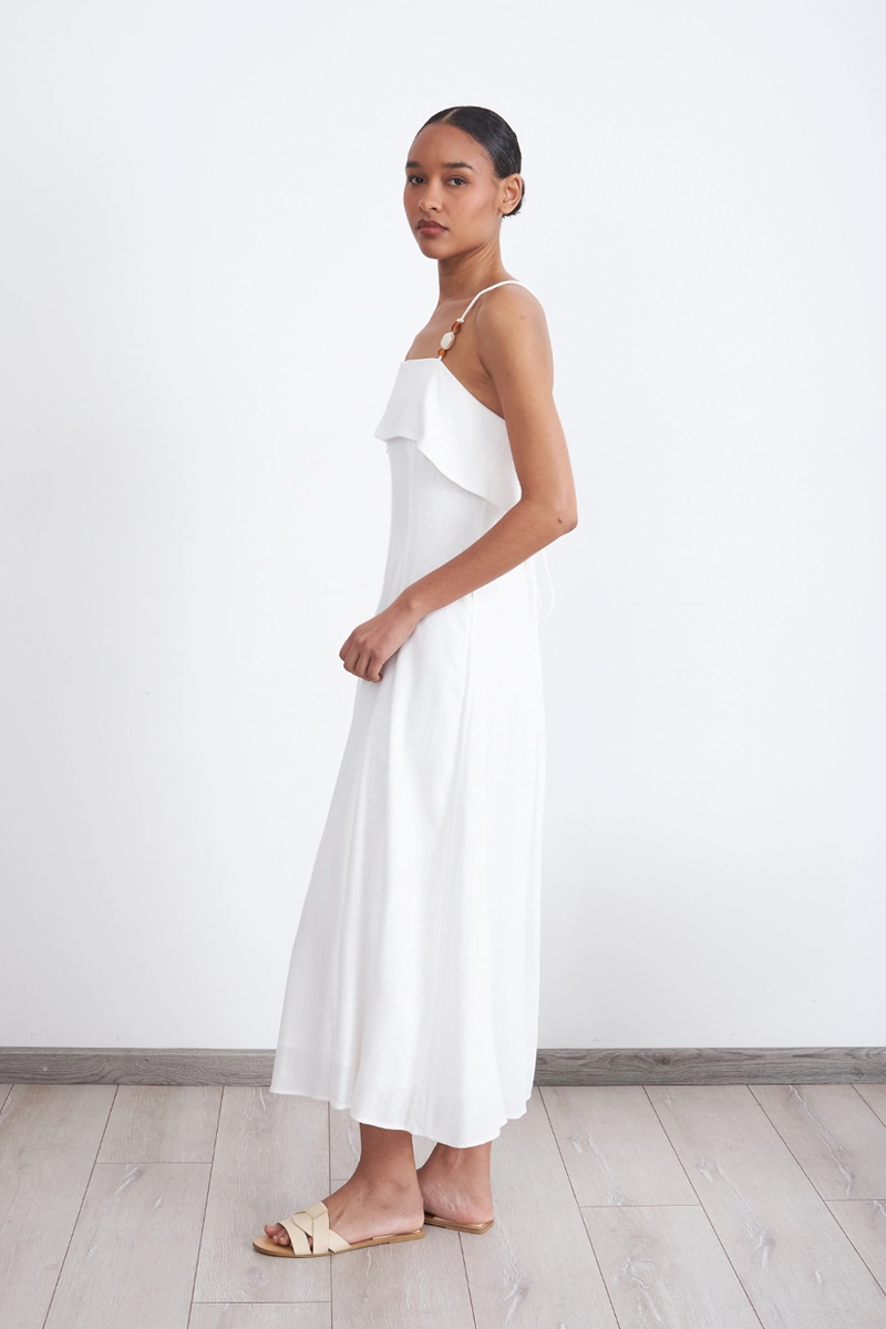 VESTIDO MIDI CON VOLANTE BLANCO MUJER NICOPOLY - 3