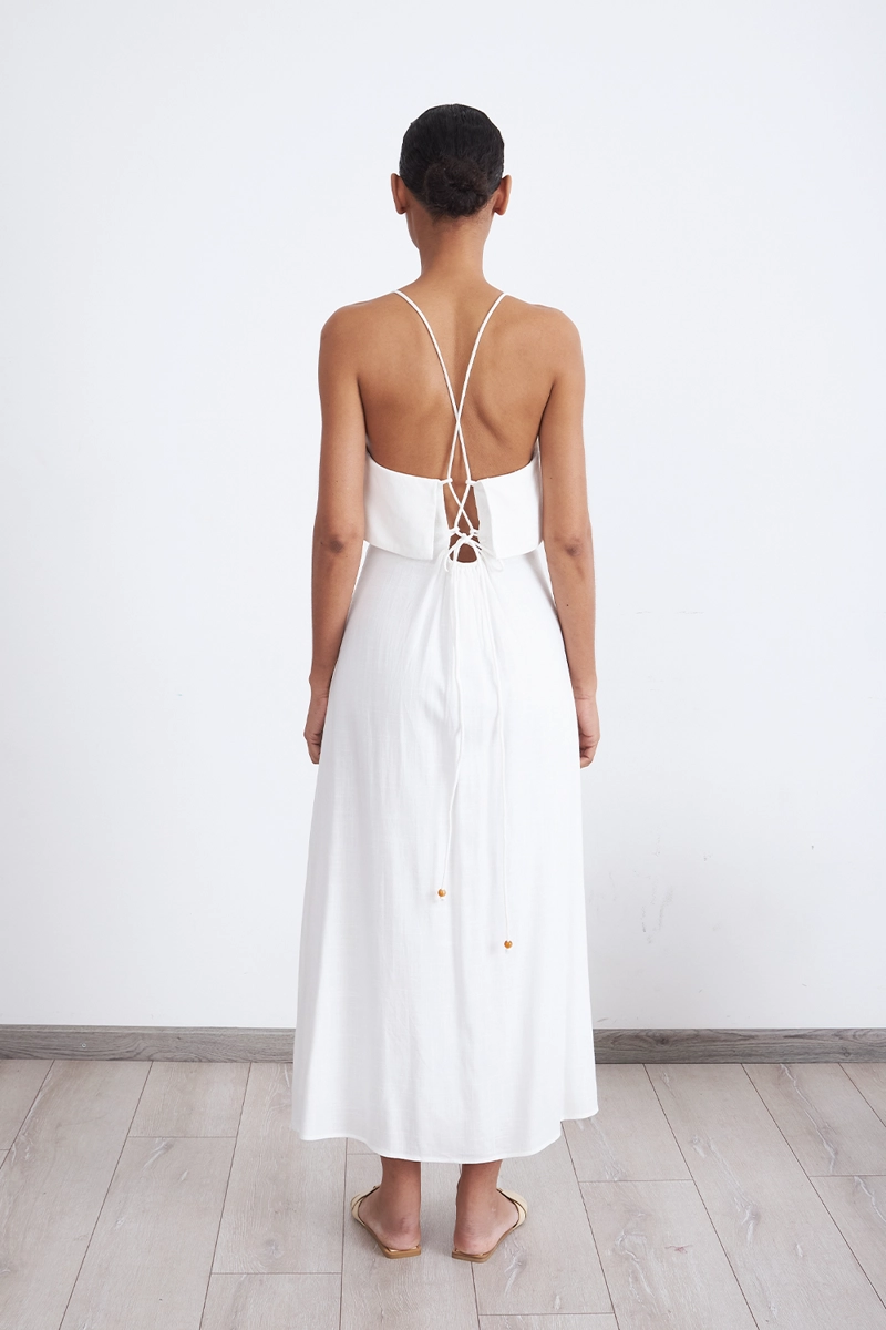 VESTIDO MIDI CON VOLANTE BLANCO MUJER NICOPOLY - 4