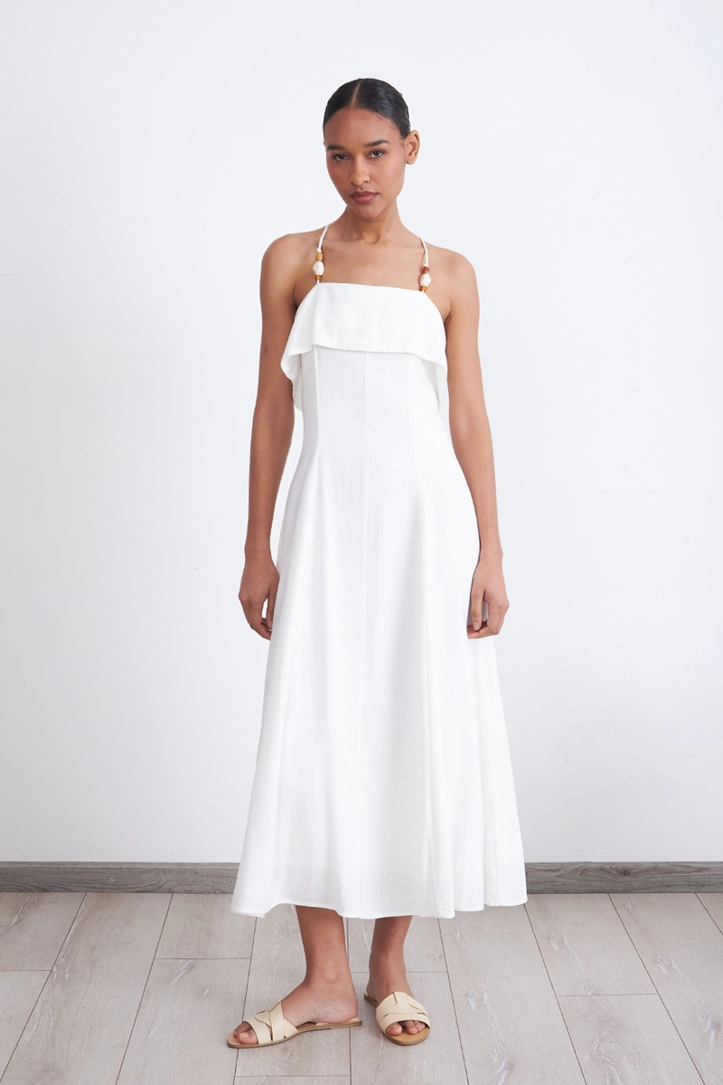 VESTIDO MIDI CON VOLANTE BLANCO MUJER NICOPOLY - 6