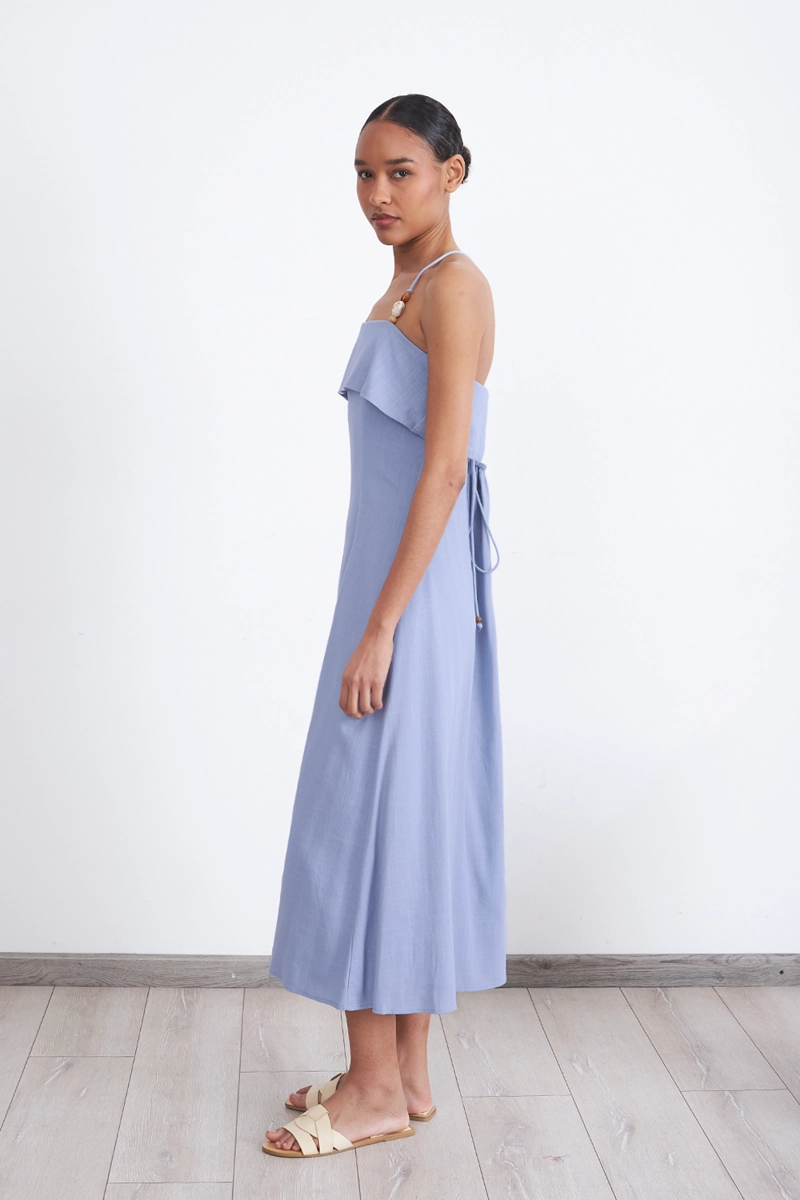 VESTIDO MIDI CON VOLANTE CELESTE MUJER NICOPOLY - 3