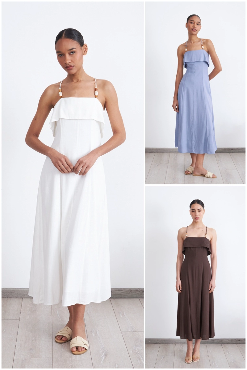 VESTIDO MIDI CON VOLANTE CELESTE MUJER NICOPOLY - 5