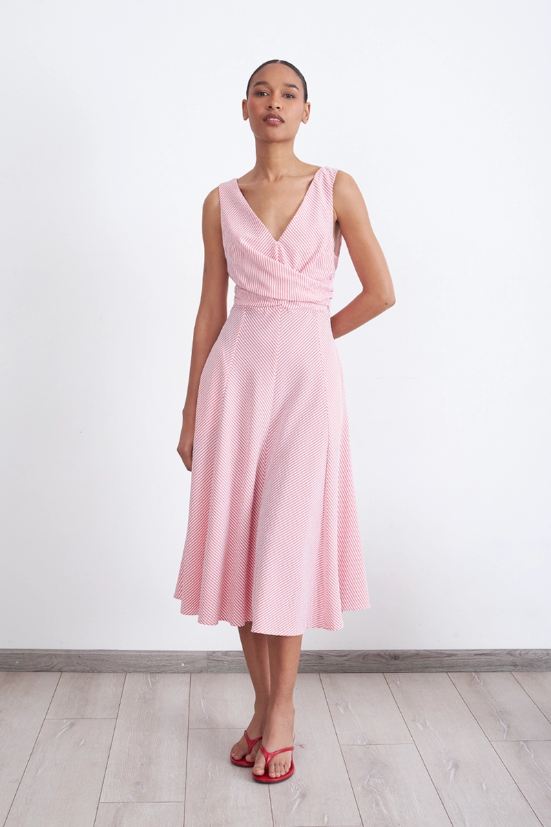VESTIDO CRUZADO LINEAS ROJO MUJER NICOPOLY - 2