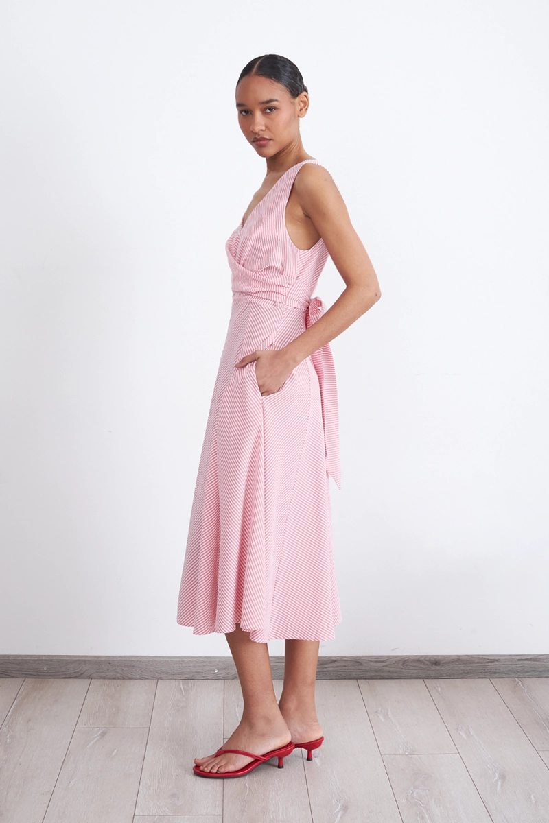 VESTIDO CRUZADO LINEAS ROJO MUJER NICOPOLY - 3