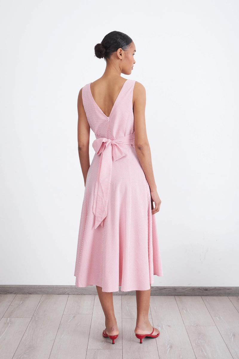 VESTIDO CRUZADO LINEAS ROJO MUJER NICOPOLY - 4