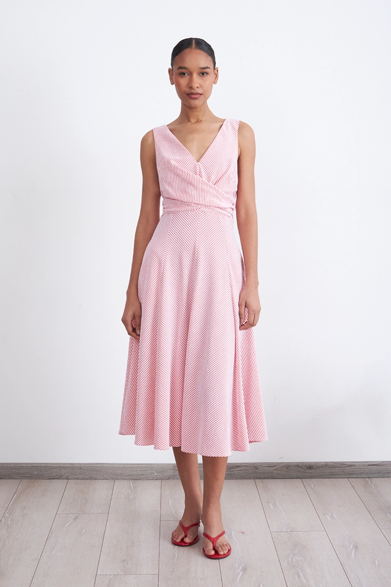 VESTIDO CRUZADO LINEAS ROJO MUJER NICOPOLY - 6