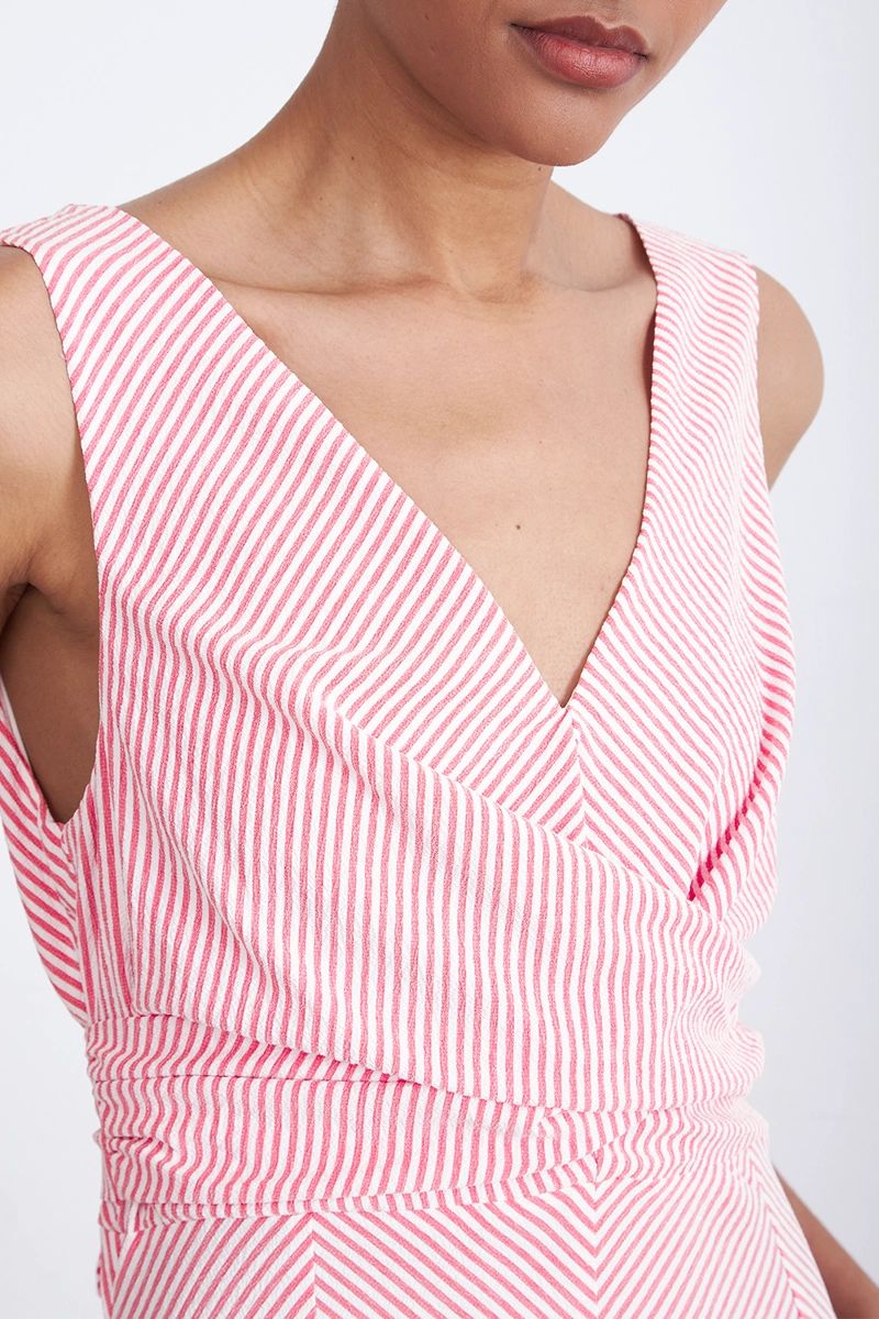 VESTIDO CRUZADO LINEAS ROJO MUJER NICOPOLY - 7