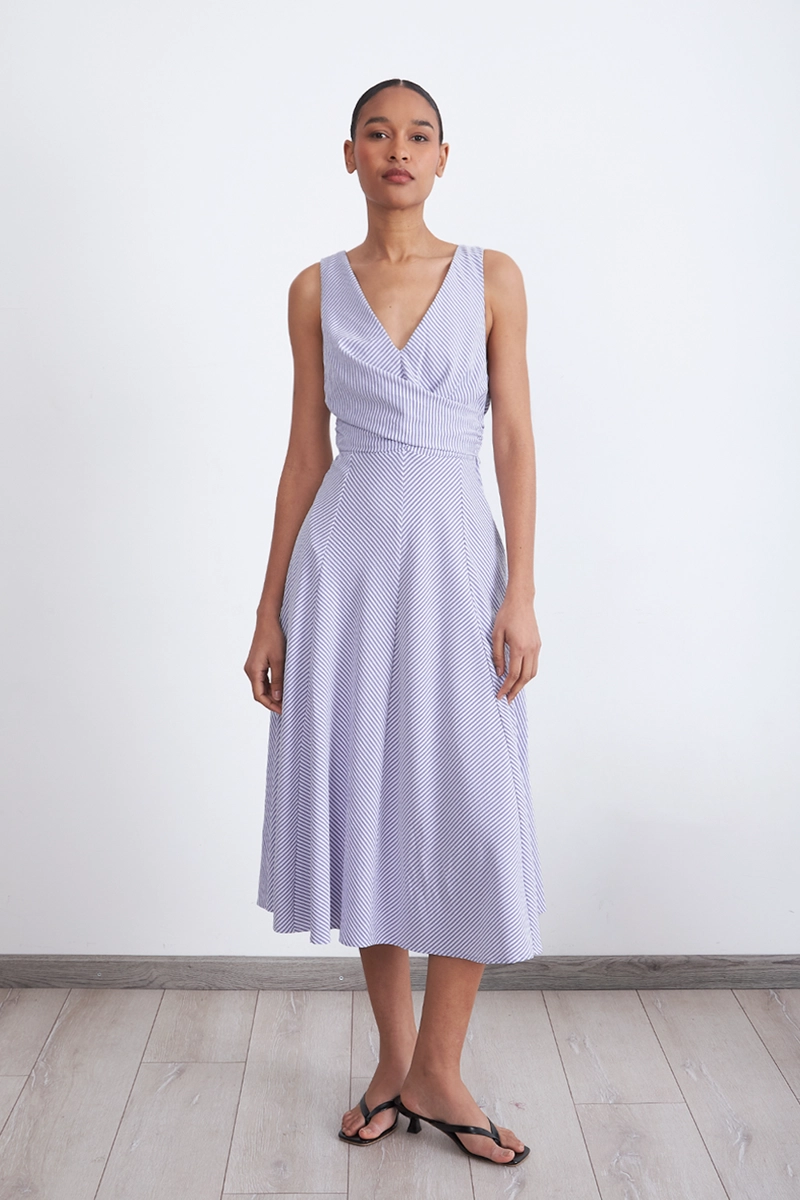 VESTIDO CRUZADO LINEAS CELESTE MUJER NICOPOLY - 1