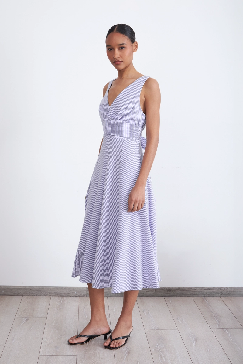 VESTIDO CRUZADO LINEAS CELESTE MUJER NICOPOLY - 2