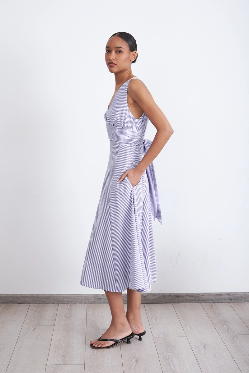 VESTIDO CRUZADO LINEAS CELESTE MUJER NICOPOLY - 3