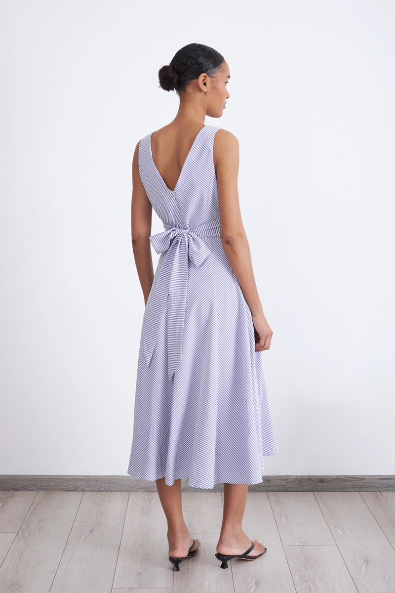 VESTIDO CRUZADO LINEAS CELESTE MUJER NICOPOLY - 4