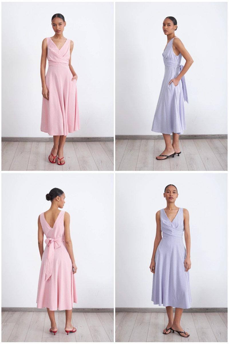 VESTIDO CRUZADO LINEAS CELESTE MUJER NICOPOLY - 5