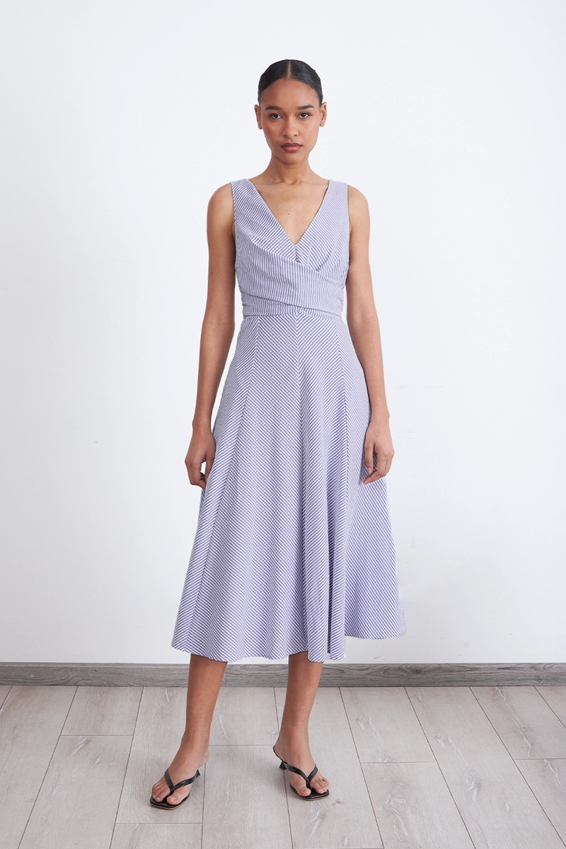 VESTIDO CRUZADO LINEAS CELESTE MUJER NICOPOLY - 6