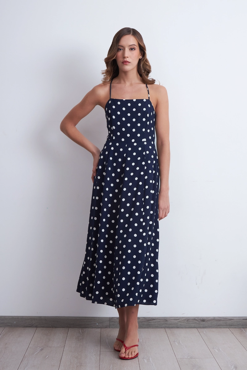 VESTIDO MIDI ENTALLADO CON LUNARES AZUL MARINO MUJER NICOPOLY - 2