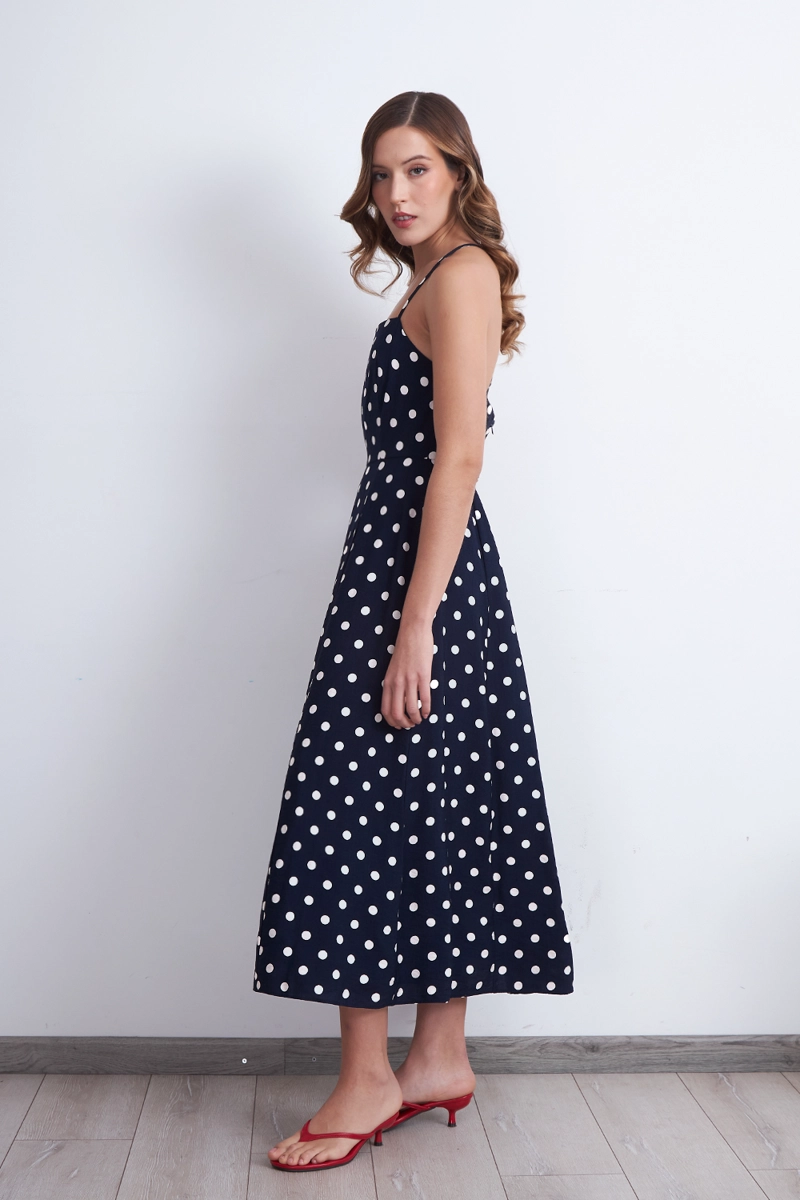 VESTIDO MIDI ENTALLADO CON LUNARES AZUL MARINO MUJER NICOPOLY - 3