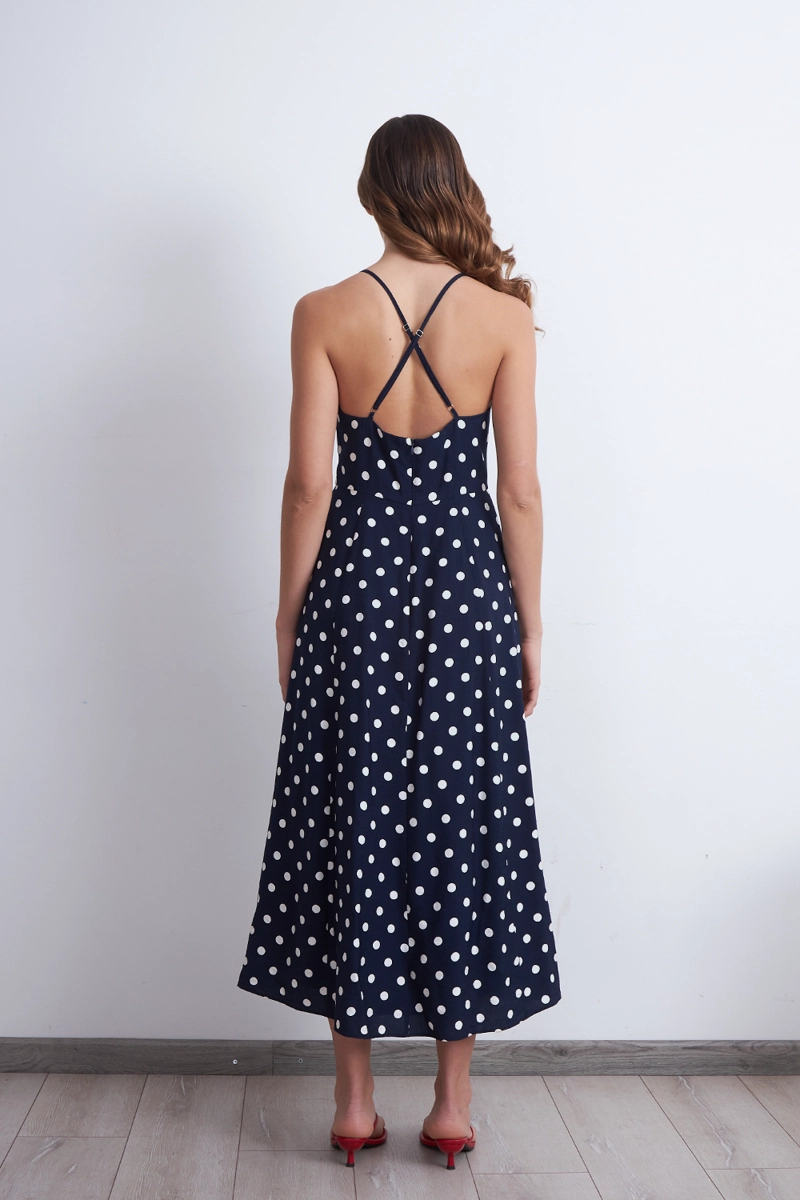 VESTIDO MIDI ENTALLADO CON LUNARES AZUL MARINO MUJER NICOPOLY - 4