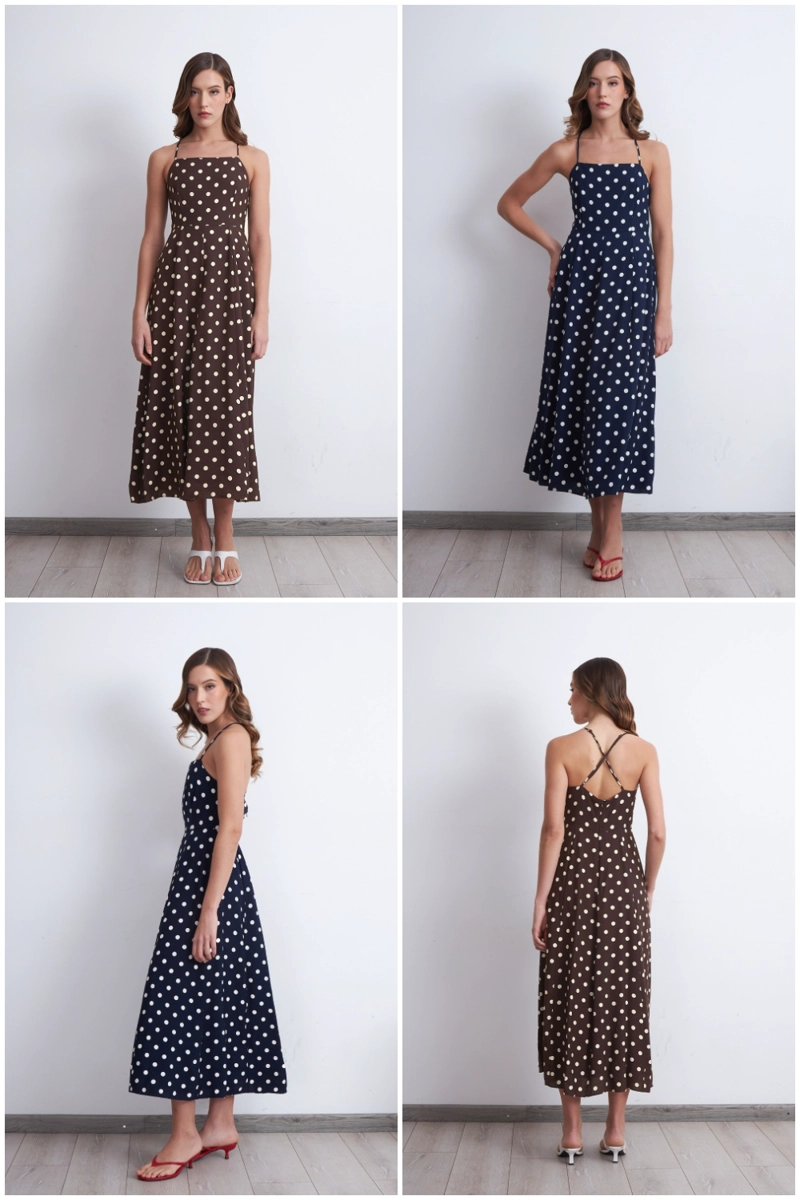 VESTIDO MIDI ENTALLADO CON LUNARES AZUL MARINO MUJER NICOPOLY - 5