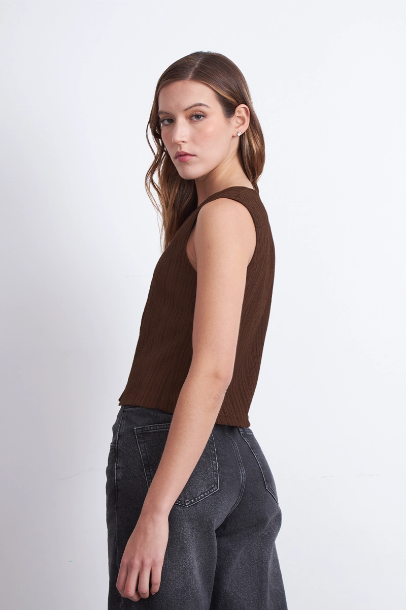 GILET LINEAS VERTICALES TIPO CREPE CAFE MUJER NICOPOLY - 3