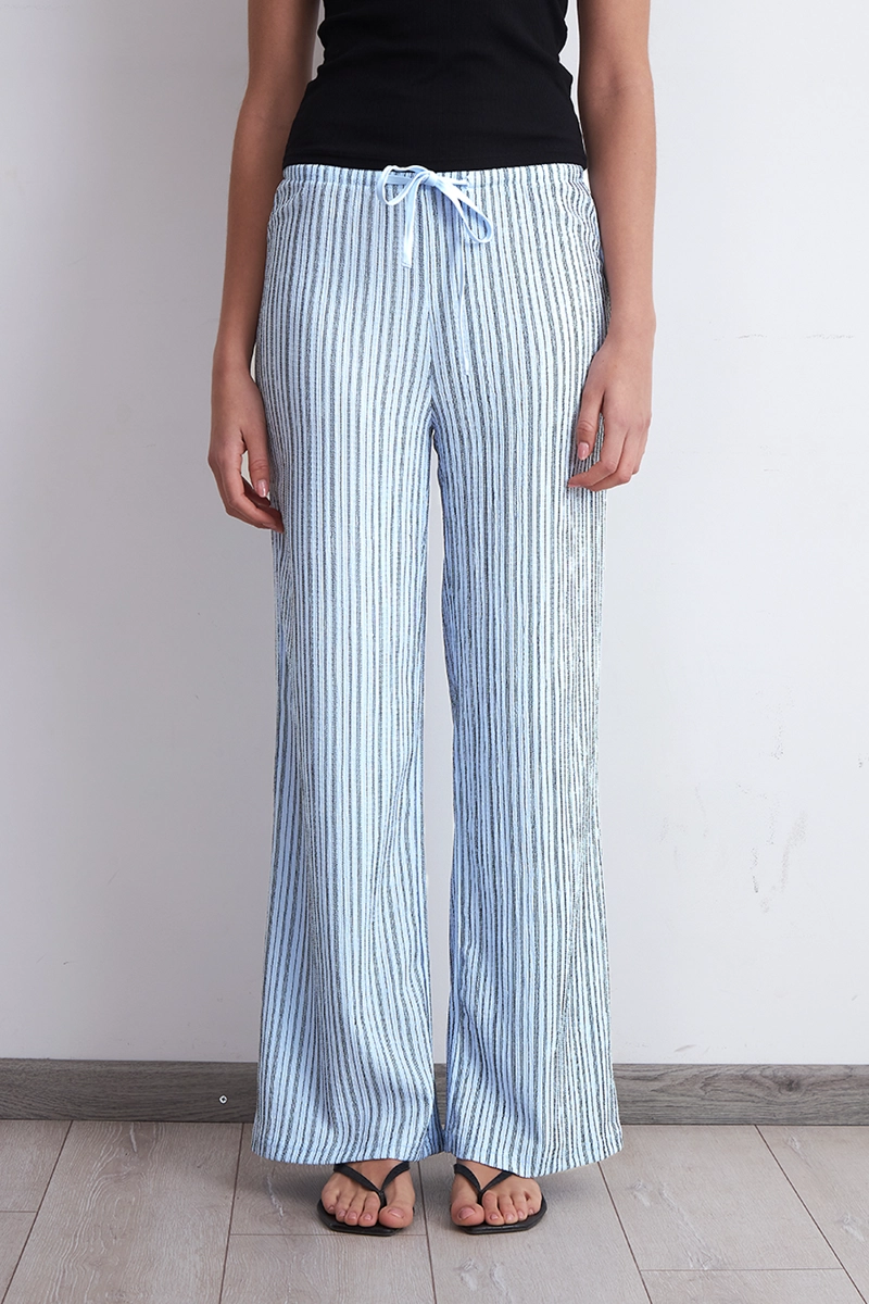 PANTALON TIPO CREPE RAYAS CELESTE MUJER NICOPOLY - 1