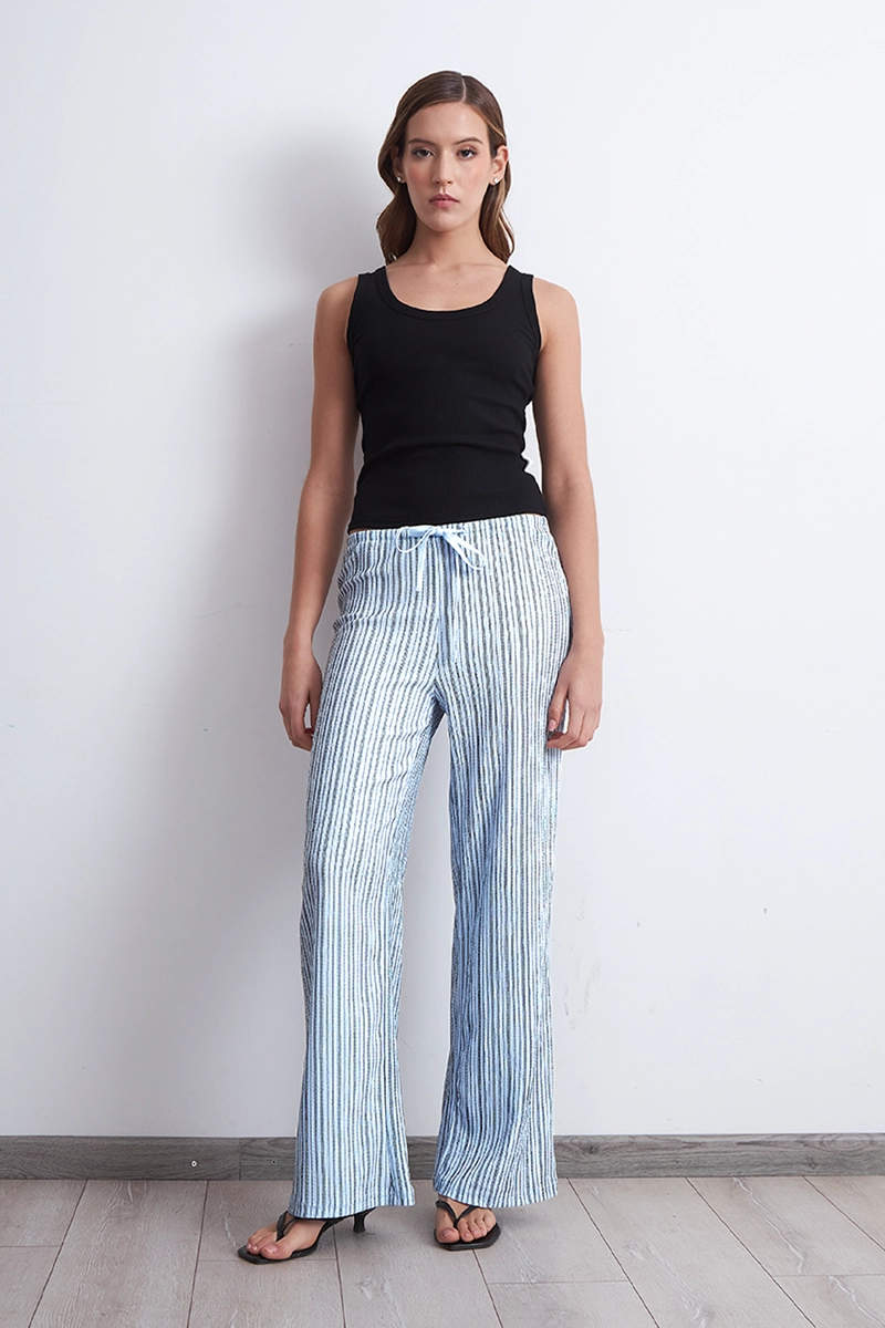 PANTALON TIPO CREPE RAYAS CELESTE MUJER NICOPOLY - 2