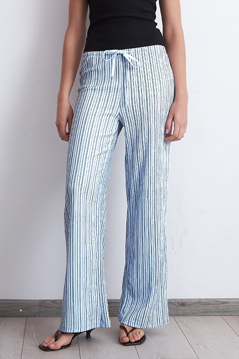 PANTALON TIPO CREPE RAYAS CELESTE MUJER NICOPOLY - 6