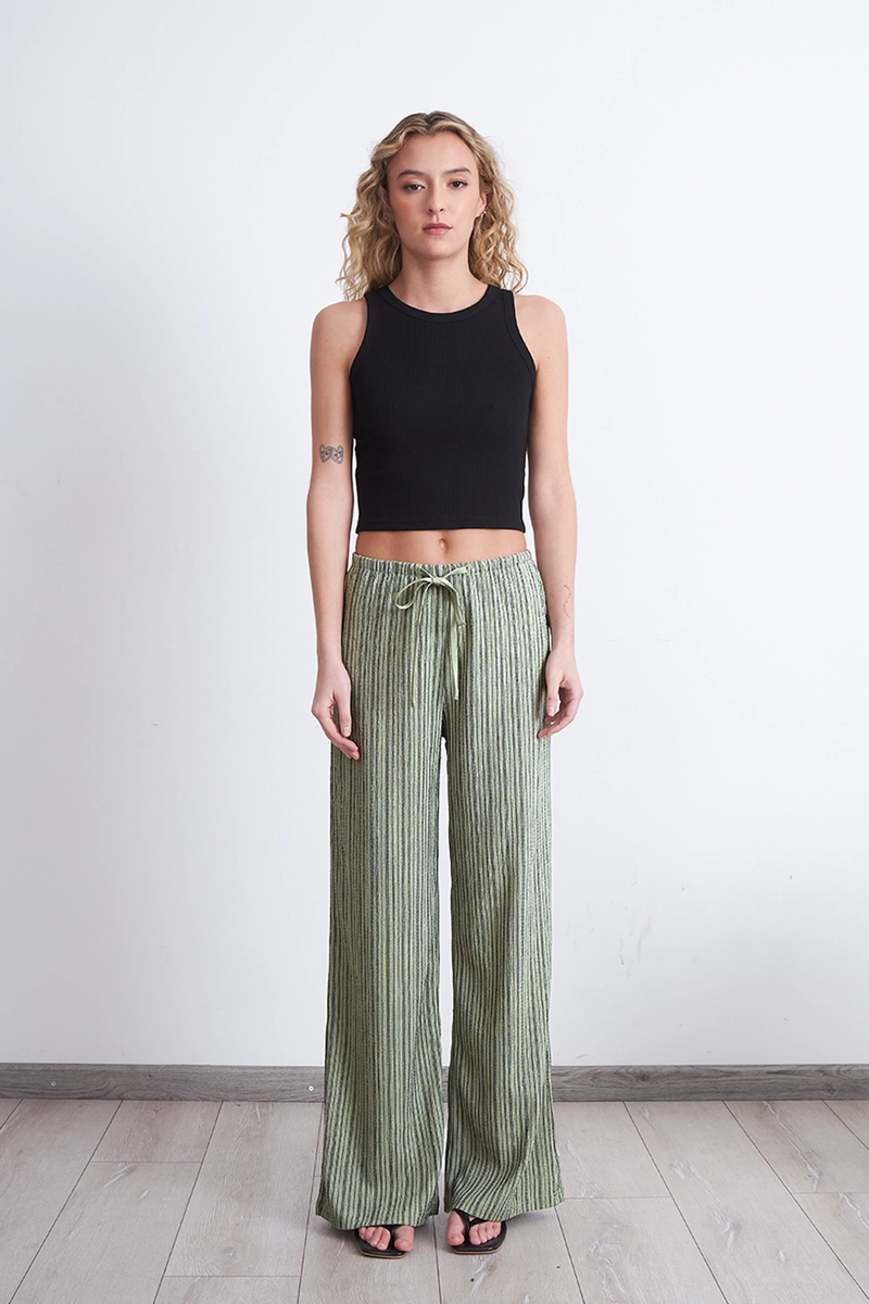 PANTALON TIPO CREPE RAYAS OLIVA MUJER NICOPOLY - 2