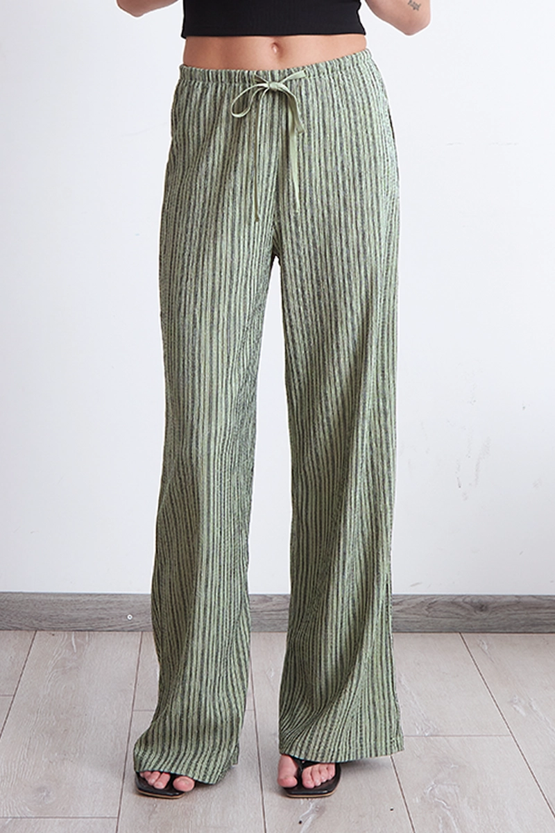 PANTALON TIPO CREPE RAYAS OLIVA MUJER NICOPOLY - 6