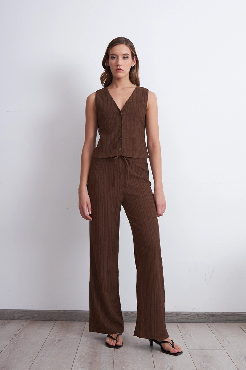 PANTALON TIPO CREPE RAYAS CAFE MUJER NICOPOLY - 2