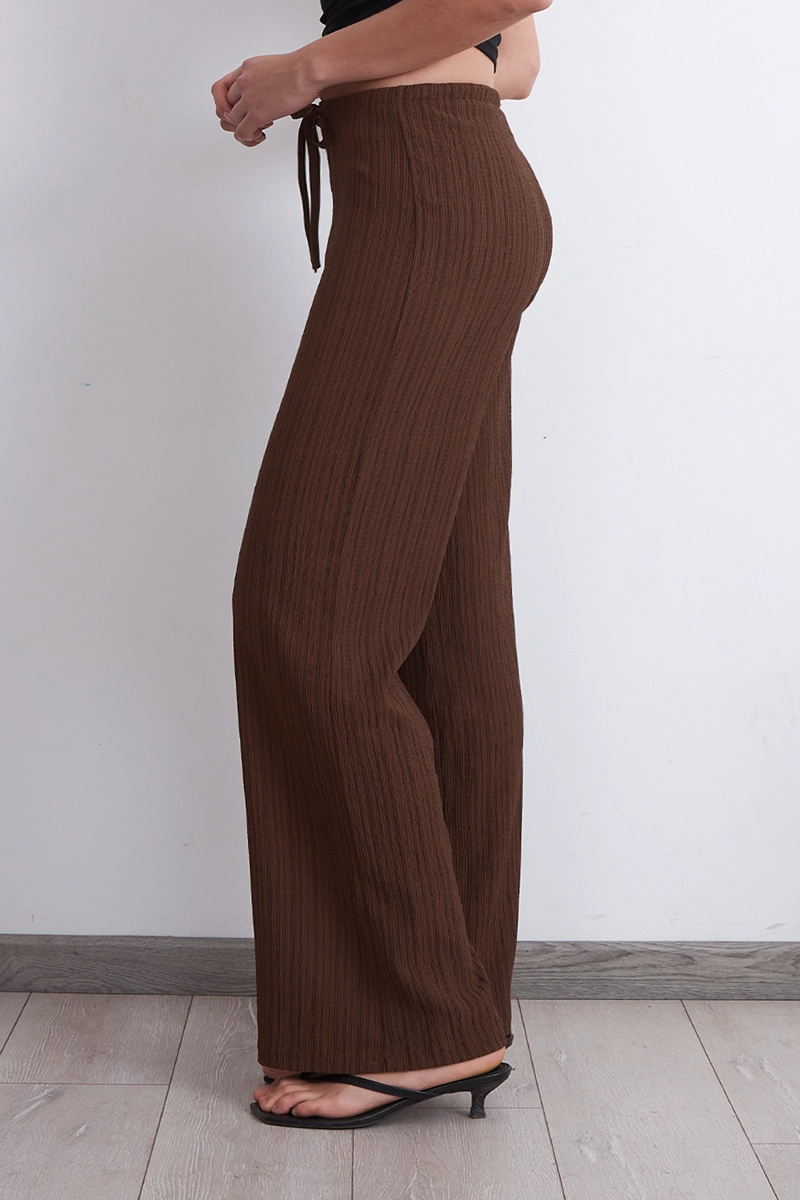 PANTALON TIPO CREPE RAYAS CAFE MUJER NICOPOLY - 3