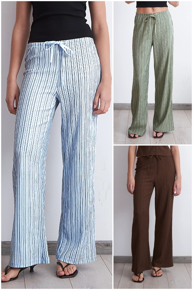 PANTALON TIPO CREPE RAYAS CAFE MUJER NICOPOLY - 5