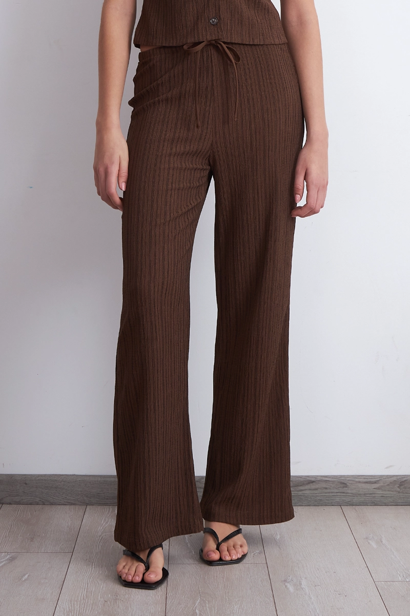 PANTALON TIPO CREPE RAYAS CAFE MUJER NICOPOLY - 6