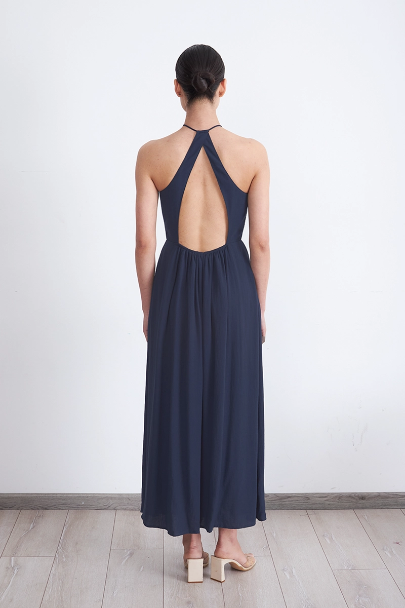 VESTIDO HALTER BORDADO FRONTAL AZUL MARINO MUJER NICOPOLY - 4