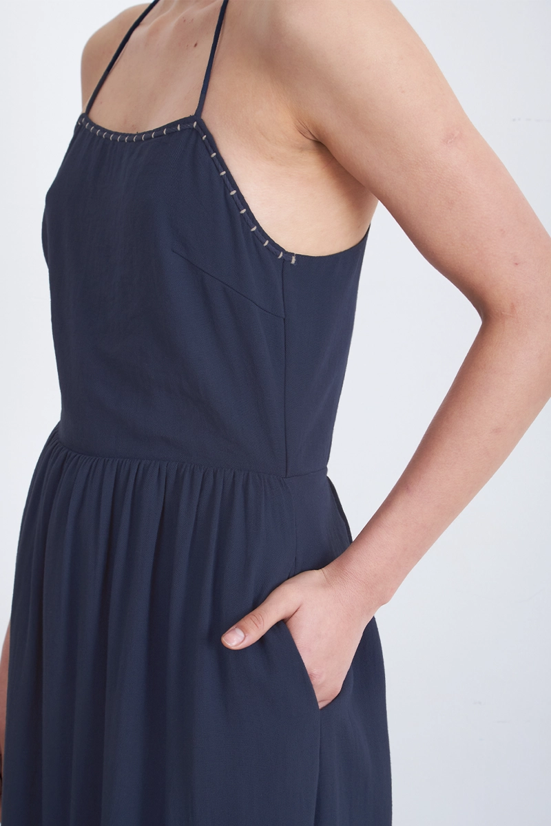 VESTIDO HALTER BORDADO FRONTAL AZUL MARINO MUJER NICOPOLY - 7