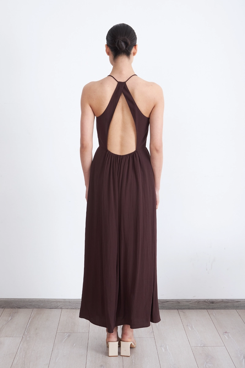VESTIDO HALTER BORDADO FRONTAL CAFE MUJER NICOPOLY - 4