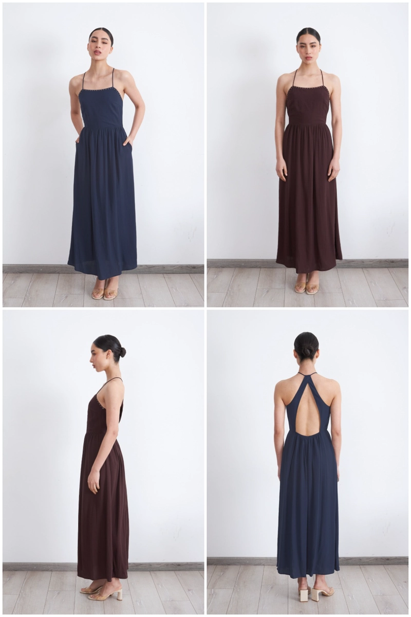 VESTIDO HALTER BORDADO FRONTAL CAFE MUJER NICOPOLY - 5