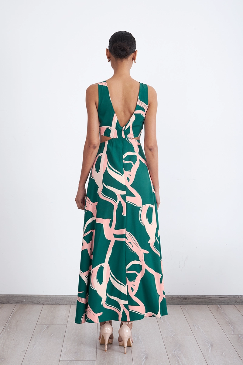 VESTIDO ESTAMPADO ABERTURAS CINTURA VERDE MUJER NICOPOLY - 4