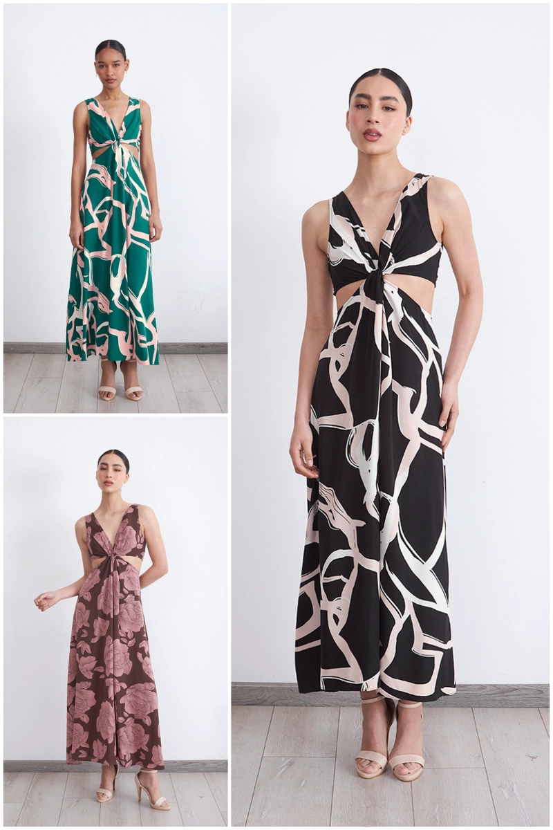 VESTIDO ESTAMPADO ABERTURAS CINTURA VERDE MUJER NICOPOLY - 5