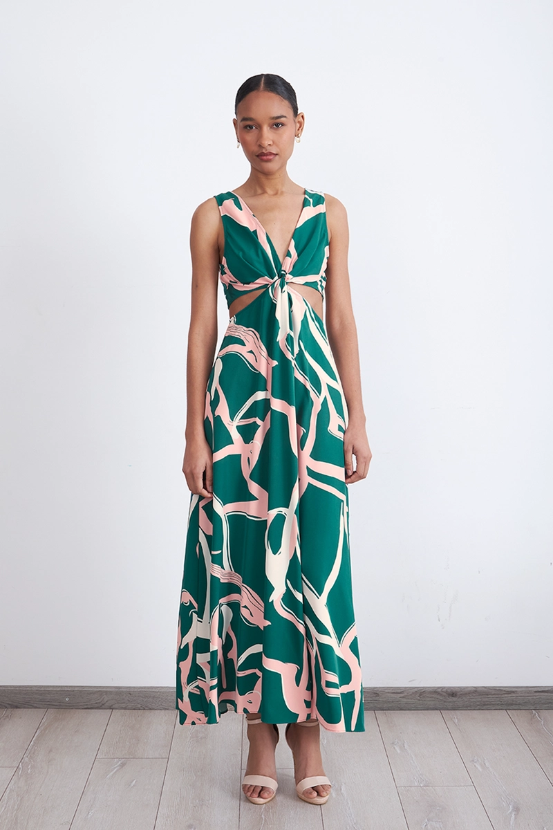 VESTIDO ESTAMPADO ABERTURAS CINTURA VERDE MUJER NICOPOLY - 6