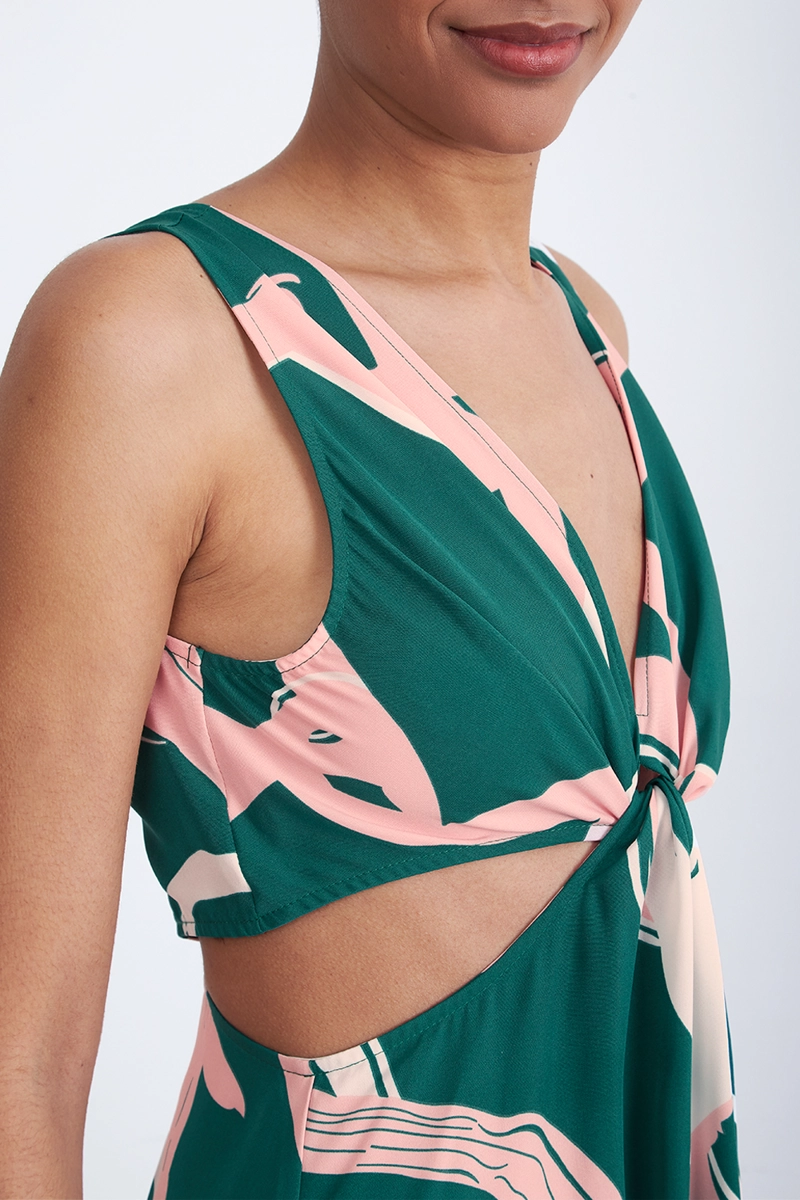 VESTIDO ESTAMPADO ABERTURAS CINTURA VERDE MUJER NICOPOLY - 7