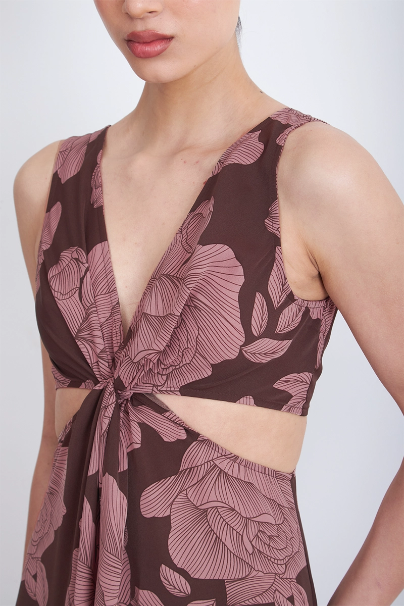VESTIDO ESTAMPADO ABERTURAS CINTURA CAFE MUJER NICOPOLY - 7
