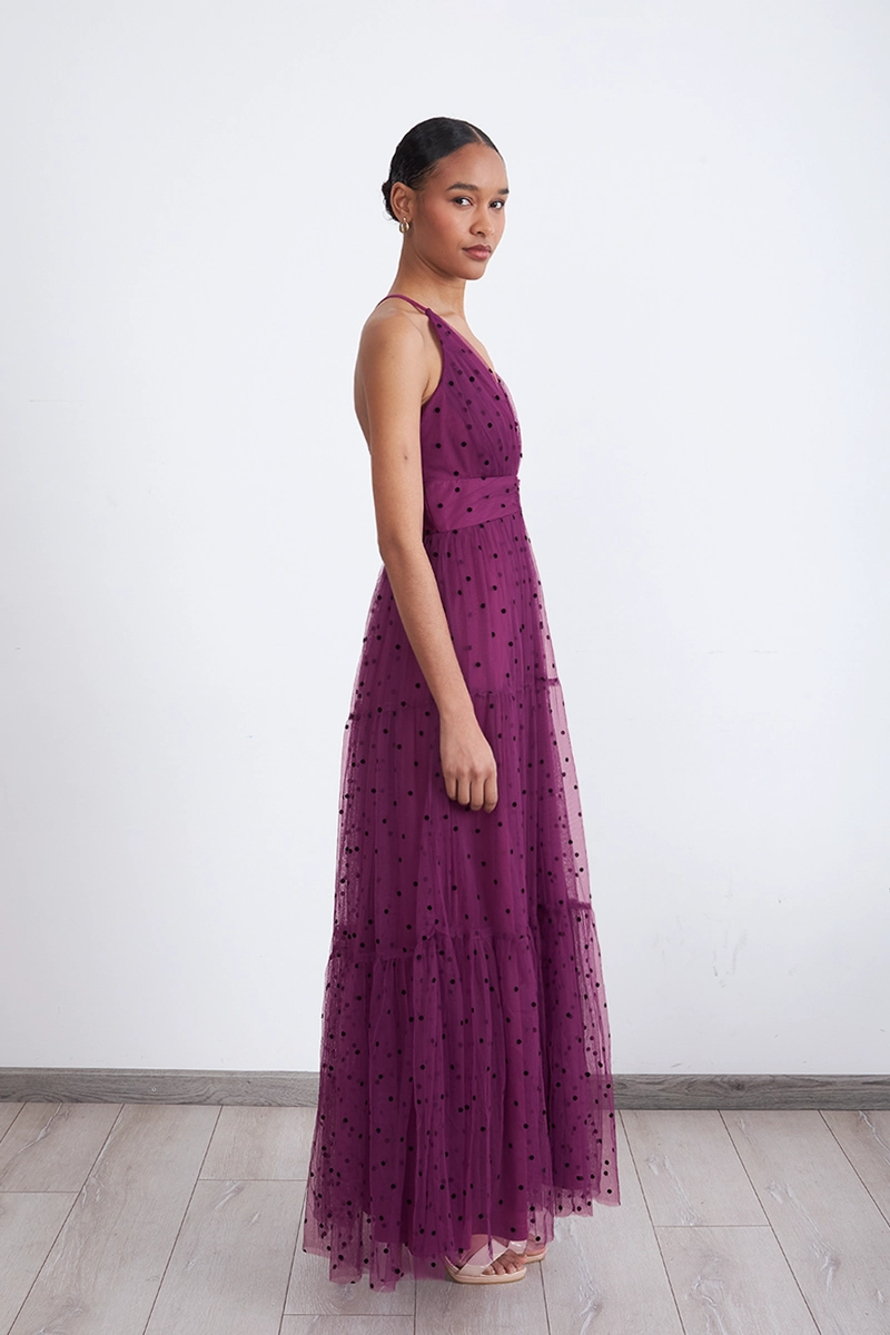 MAXI VESTIDO DE PUNTOS TUL MORADO MUJER NICOPOLY - 3