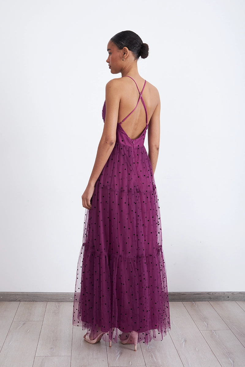MAXI VESTIDO DE PUNTOS TUL MORADO MUJER NICOPOLY - 4