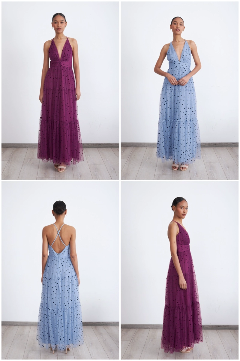 MAXI VESTIDO DE PUNTOS TUL MORADO MUJER NICOPOLY - 5