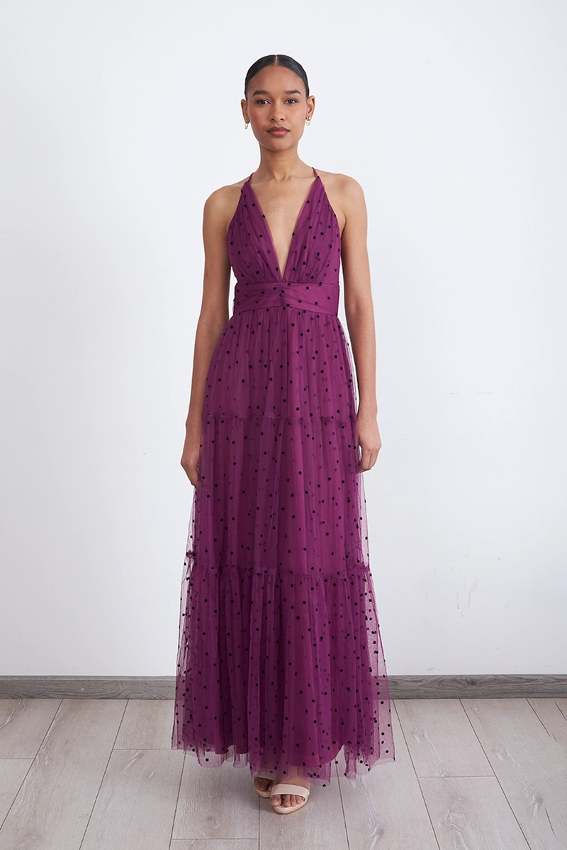 MAXI VESTIDO DE PUNTOS TUL MORADO MUJER NICOPOLY - 6