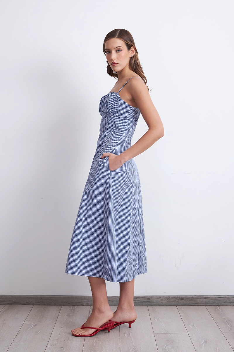 VESTIDO VICHY CELESTE MUJER NICOPOLY - 3