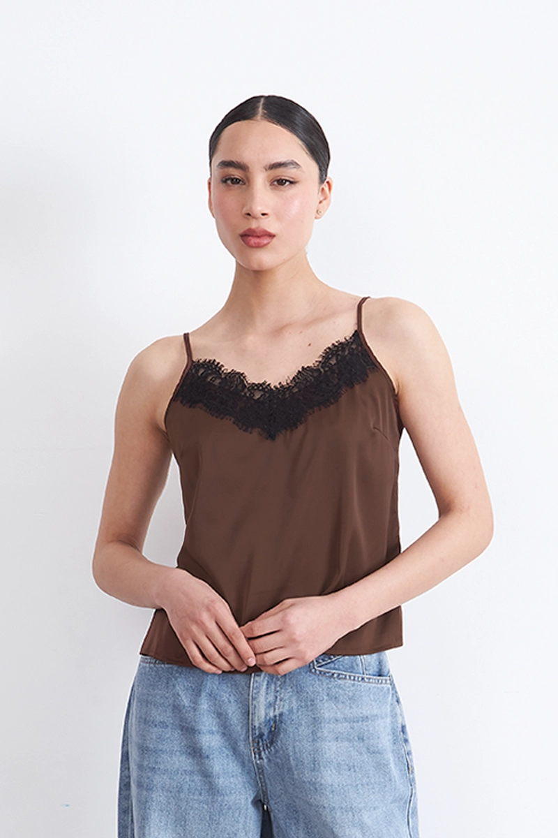 BLUSA LENCERA TIPO SATIN CAFE MUJER NICOPOLY - 1