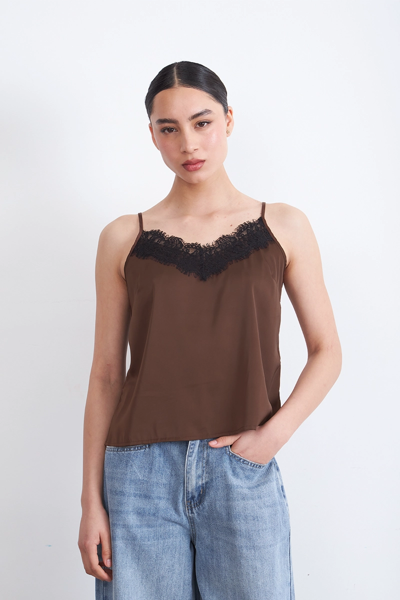 BLUSA LENCERA TIPO SATIN CAFE MUJER NICOPOLY - 6