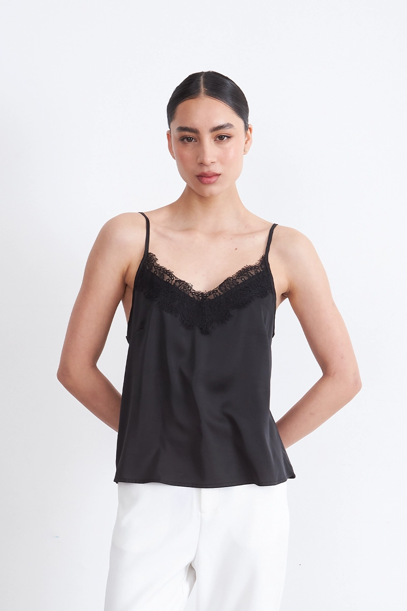 BLUSA LENCERA TIPO SATIN NEGRO MUJER NICOPOLY - 1