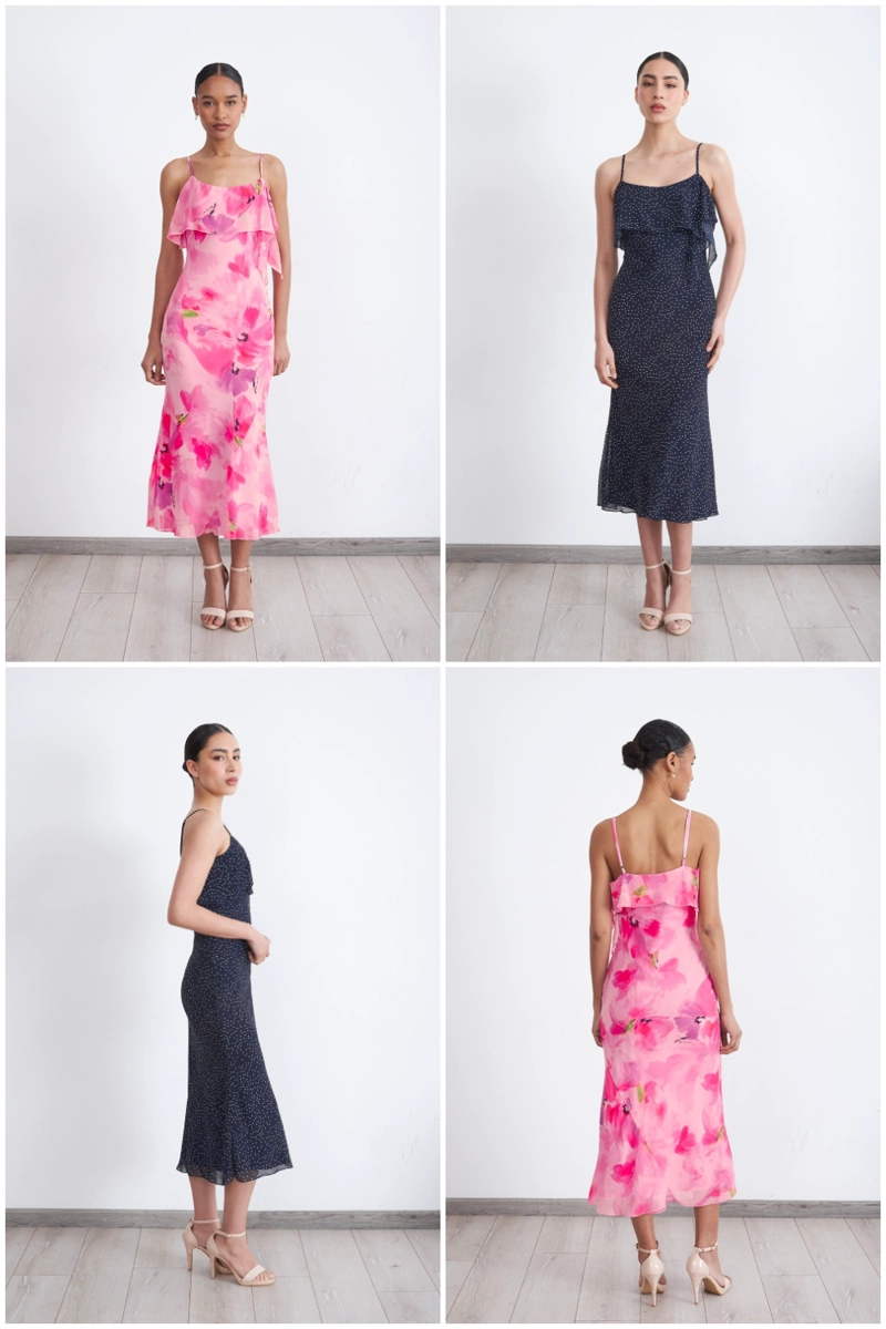 VESTIDO MIDI ESTAMPADO FLORES VUELOS ROSADO MUJER NICOPOLY - 5